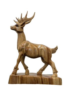 香樟木实木雕刻梅花鹿摆件根雕工艺品招财鹿家居客厅装饰乔迁礼品木雕