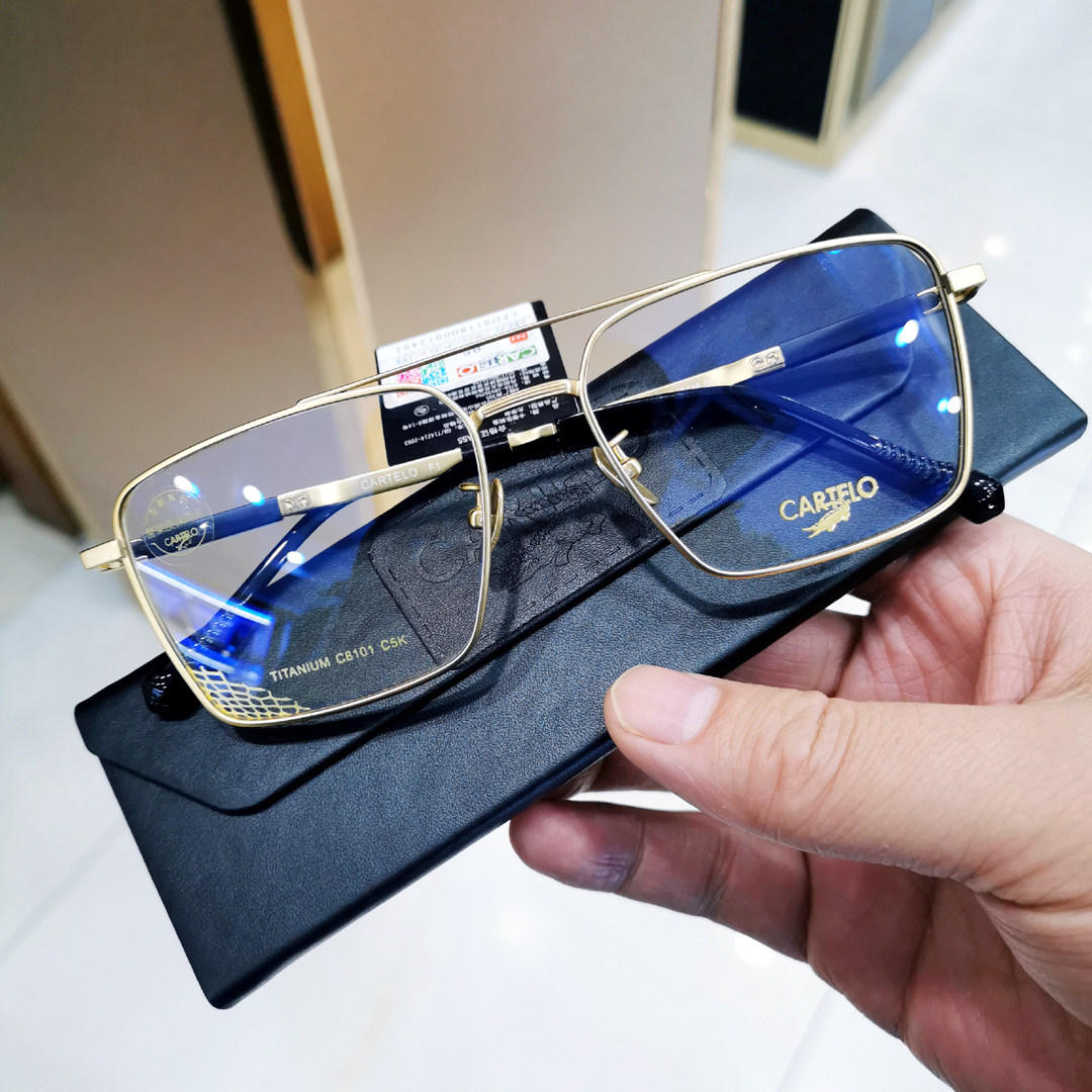 cartelo 鳄鱼正品大框纯钛眼镜架 男士双梁大脸近视配镜框架8101
