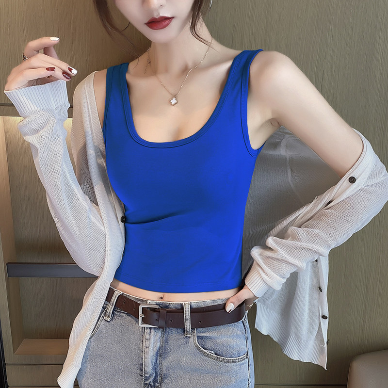宝蓝色小吊带背心女外穿夏美背内搭网红2021新设计感纯棉春秋上衣