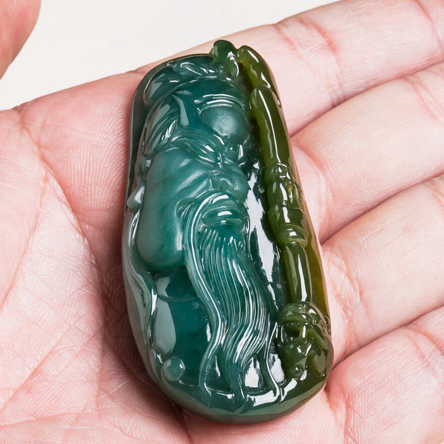 老坑冰糯种蓝水翡翠关公 35.77g