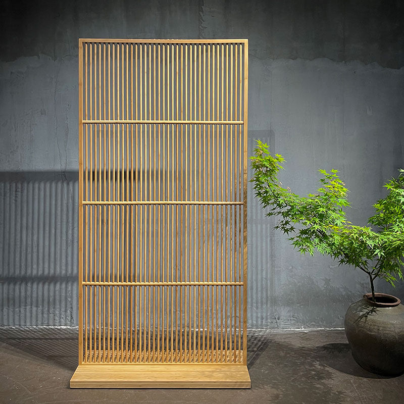 竹老表屏风np85座屏风竹实木榫卯侘寂风超细超密圆条栅格通透隔断