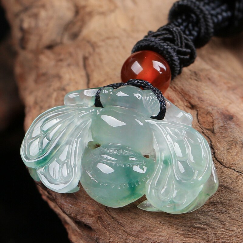 天然a货翡翠老坑冰种水润飘花蜜蜂吊坠--甜甜蜜蜜5.64g含挂绳