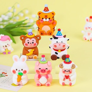 网红蛋糕装饰摆件动物世界儿童生日周岁十二生肖甜品台小熊小兔子
