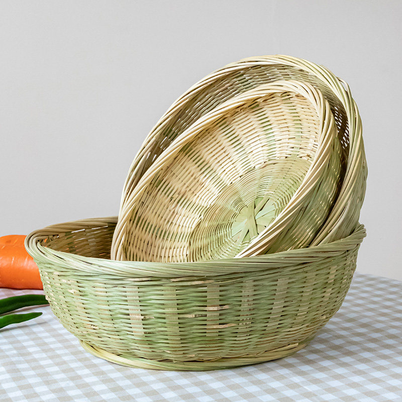 家用头层竹编水果篮竹篮纯手工竹制品洗菜篮收纳竹筐竹筛平底加厚