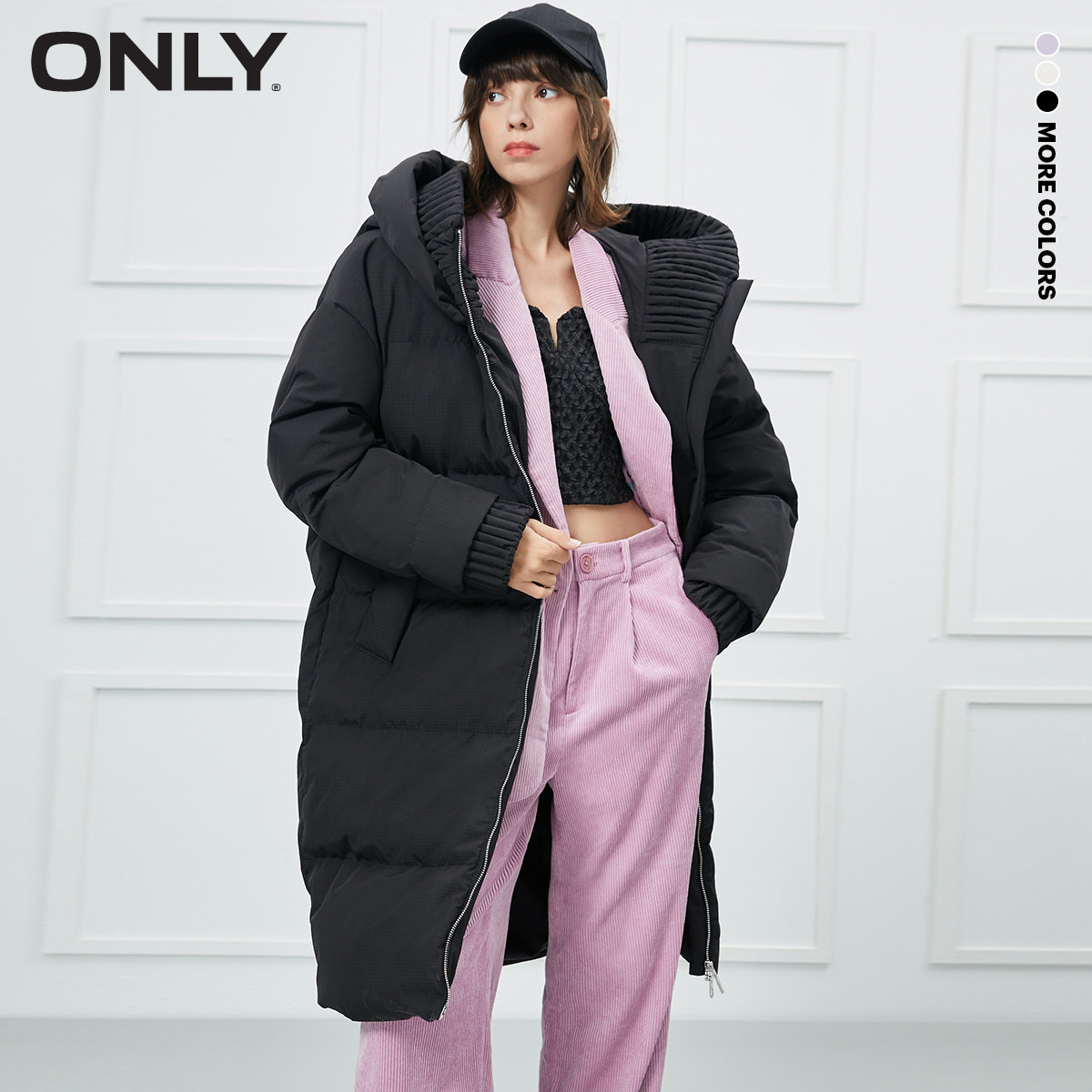 only2022冬季新款休闲90绒直筒连帽中长款保暖羽绒服女121412007