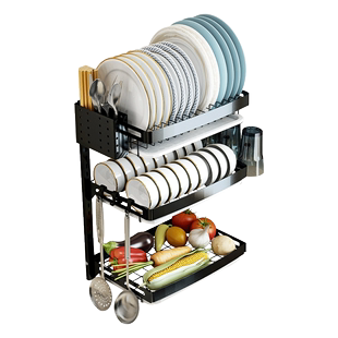 直销免打孔厨房沥水碗架壁挂晾碗碟盘子收纳架不锈钢放碗筷刀架置