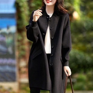 黑色毛呢外套女秋季新款洋气中长款修身显瘦休闲百搭呢子大衣