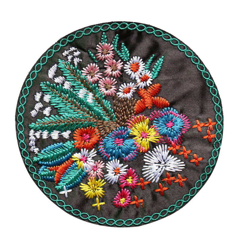 民族风_圆形刺绣布贴大号装饰补子民族风花卉图案布贴绣片补丁贴花
