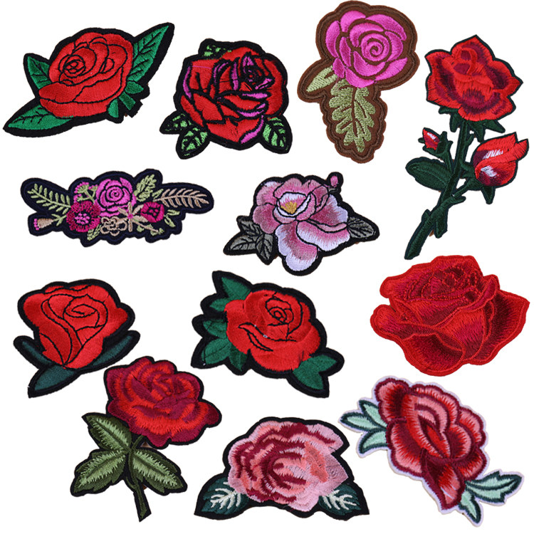 玫瑰花朵布贴衣服补丁贴花图案绣花贴片刺绣补贴裤子小号补洞贴