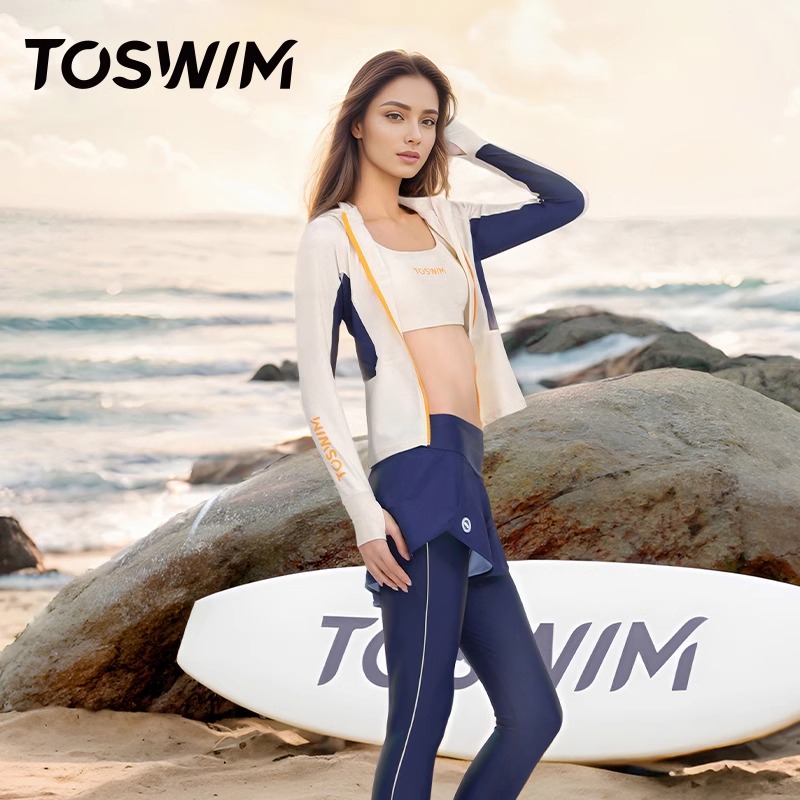 TOSWIM分体泳衣女2024新款冲浪潜水服长袖长裤三件套防晒保守显瘦