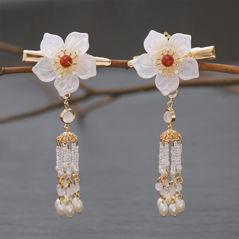 汉服古风头饰流苏步摇边夹配饰古代发夹古装发饰品对夹仙气质夹子