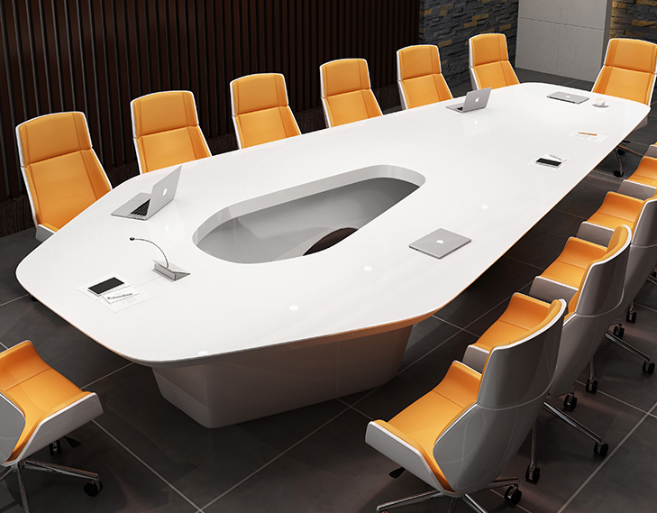 异形会议桌长桌白色烤漆菱形简约现代会议室办公室桌椅组合洽谈桌