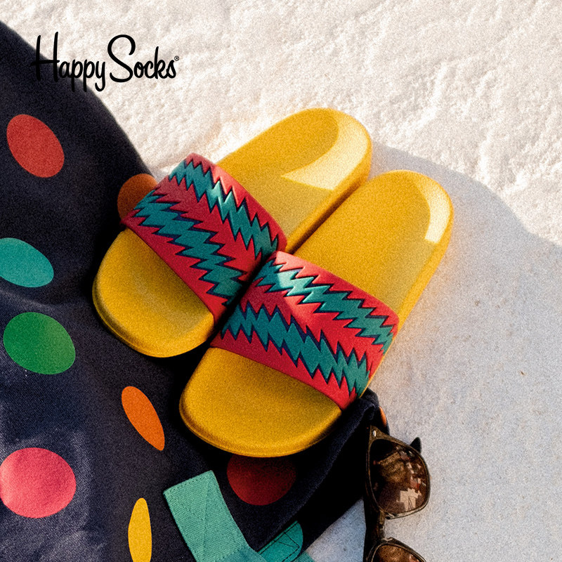 happysocks2019春夏运动拖鞋防滑室外软底耐磨摇滚图案网红凉拖鞋