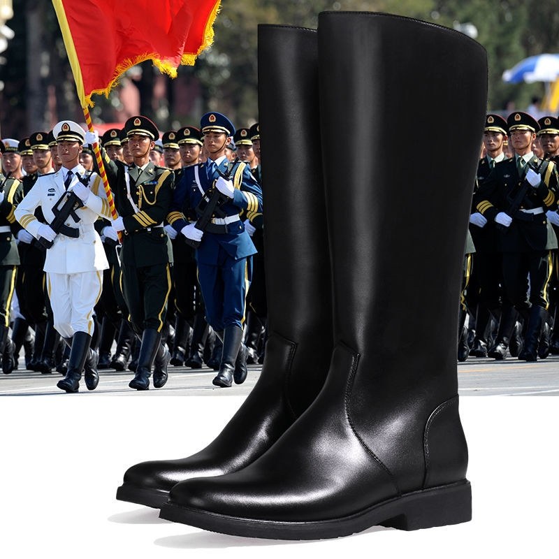 一折男士皮靴高筒仪仗队阅兵靴长筒