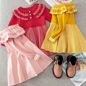女童裙子儿童秋装新款小孩连衣裙洋气可爱公主裙中小童针织百褶裙