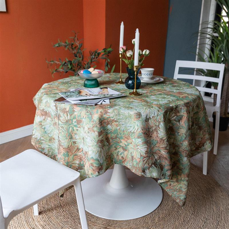 美式乡村复古油画风餐桌布艺色织提花雏菊长方形小茶几圆桌盖巾