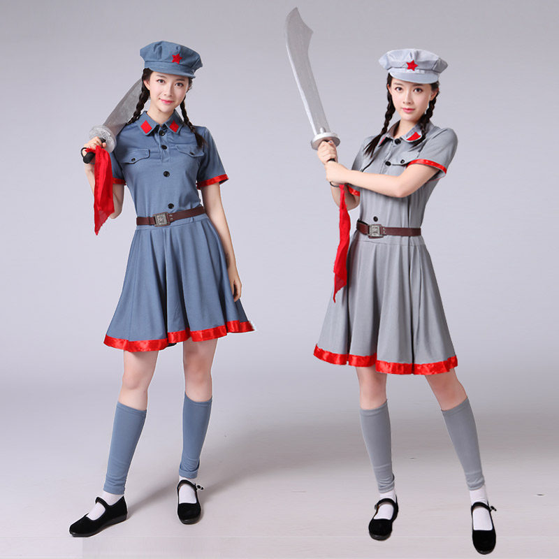 红色娘子军舞蹈演出服大人闪闪红星八路军红卫兵成人红军演出服装