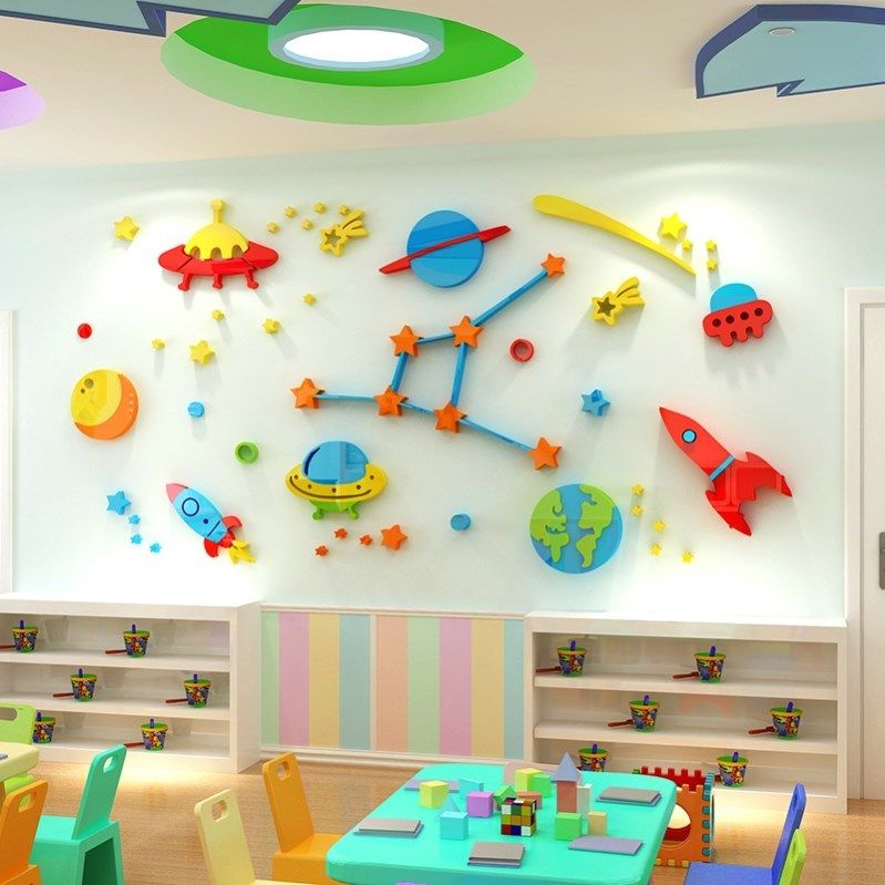 科技实验室文化墙贴幼儿园科学区教室墙面装饰儿童房卧室床头贴画