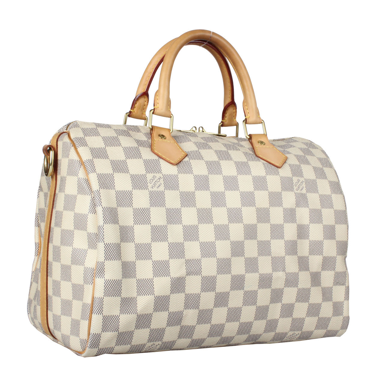 [9.0新]路易威登lv经典款白色棋盘格单肩手提包speedy30
