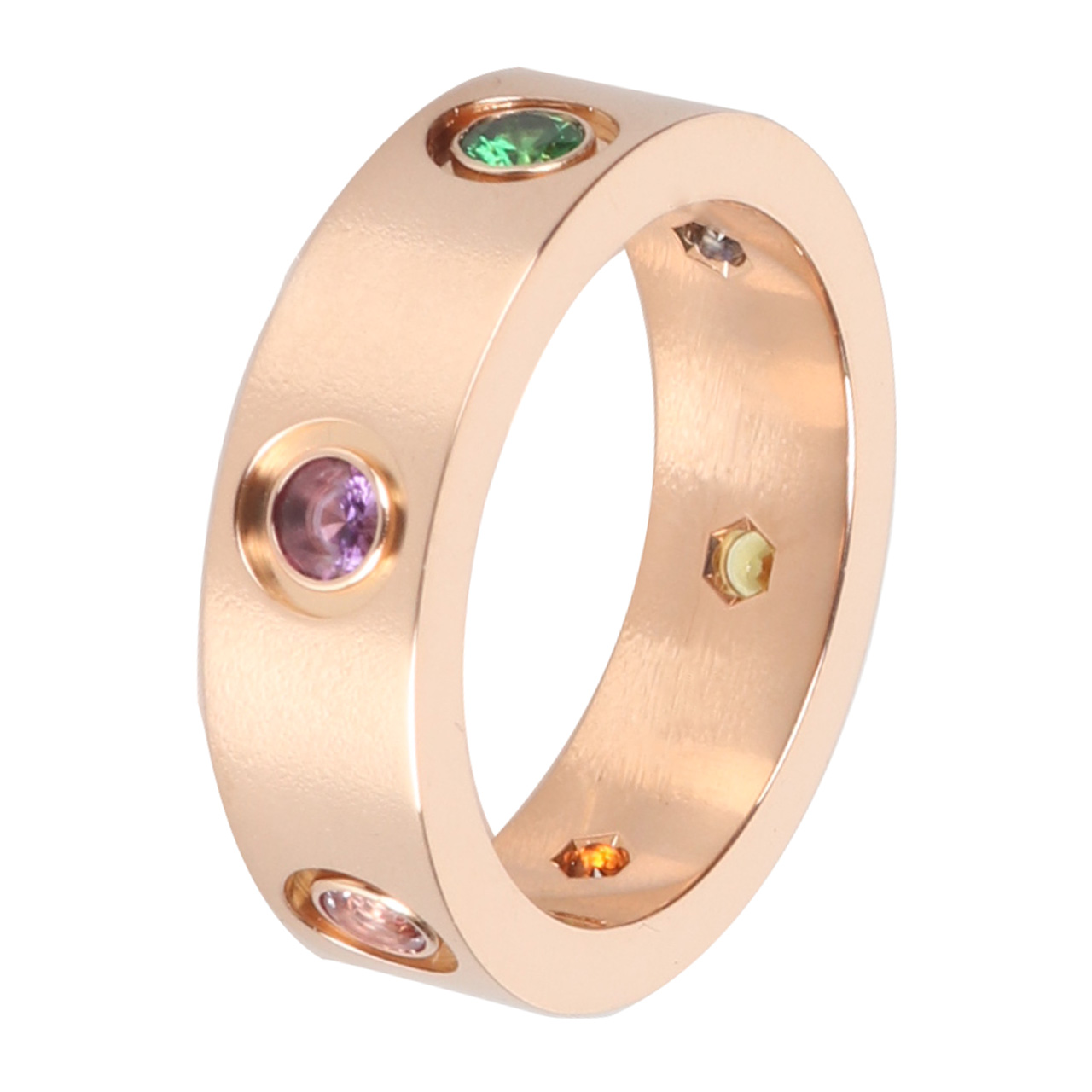 [即拍即得][9.8新]卡地亚cartier750玫瑰金love镶嵌6颗彩宝石戒指