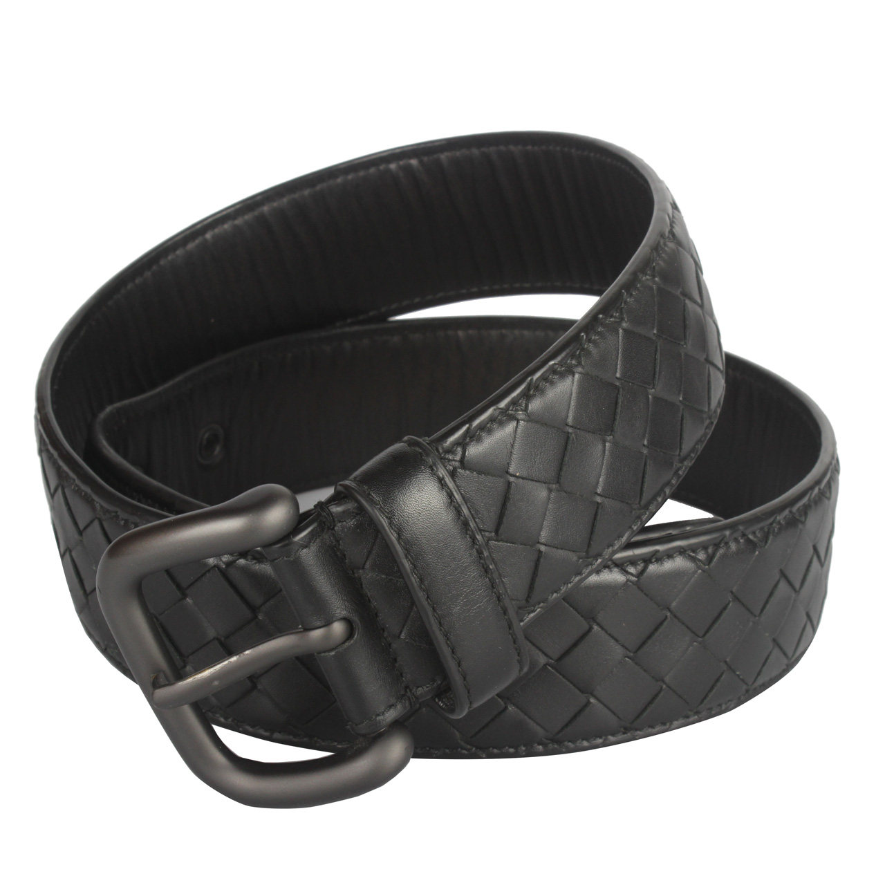 [9.0新]葆蝶家bv男士宽版黑色经典编制腰带85