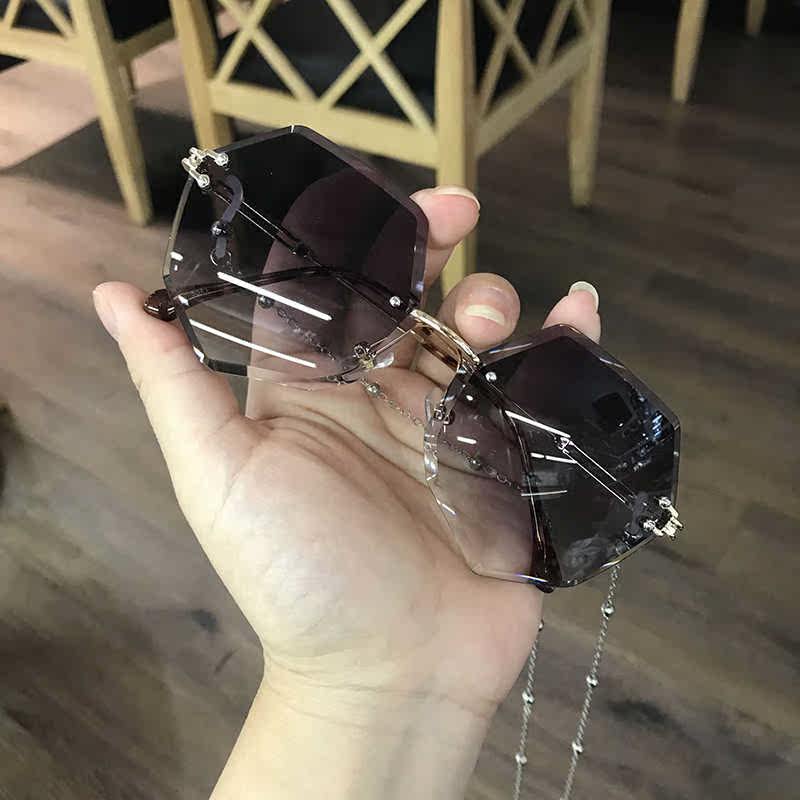 日系墨镜带链条眼镜太阳镜小脸型专用女夏天复古原宿遮阳韩版网红