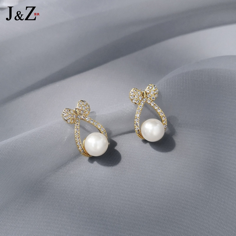 夏季款蝴蝶结珍珠耳钉女纯银针精致小耳坠2021年新款潮耳饰耳环