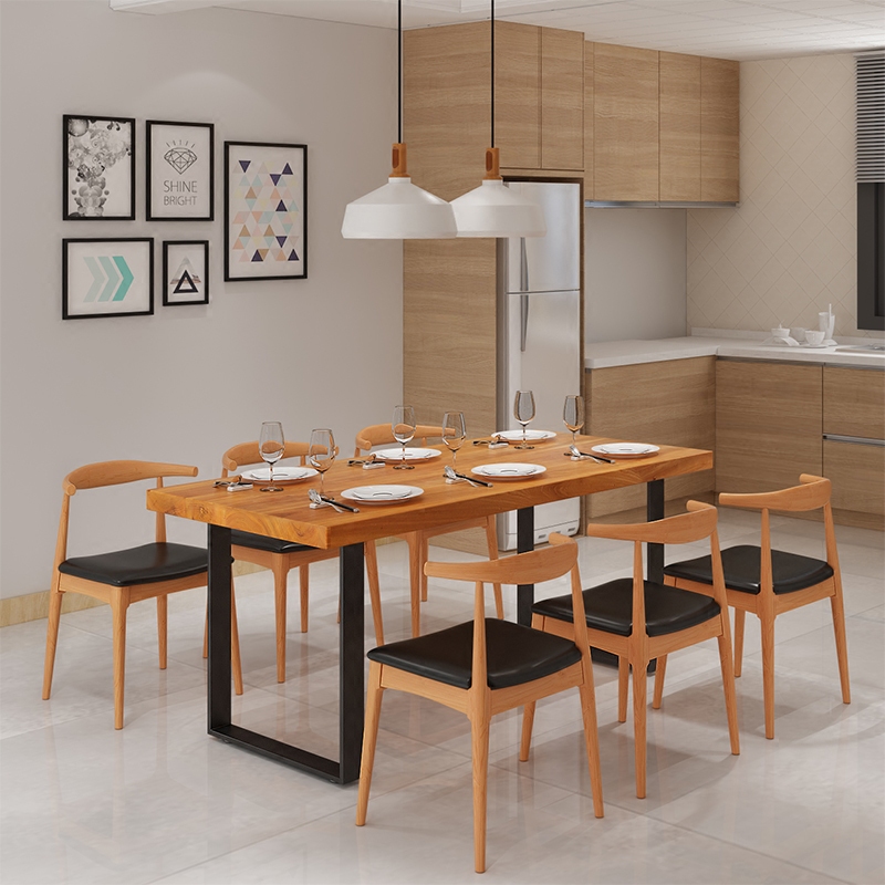 北欧铁艺实木小户型饭桌长方形复古餐桌现代简约西餐厅餐桌椅组合
