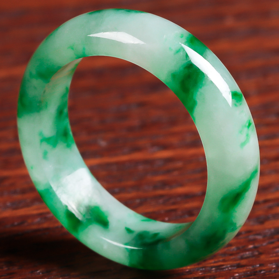 【源头好货-四会】高品质天然缅甸翡翠a货冰润飘绿花戒指 3.51克