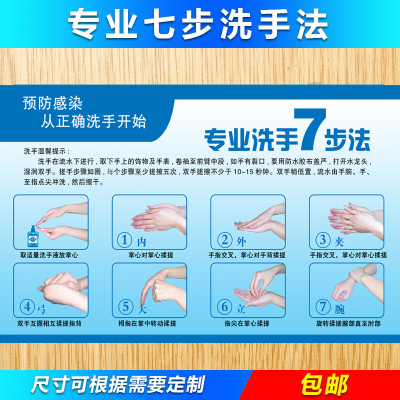 洗手医院宣传海报贴纸七步洗手间步骤手法7步写真