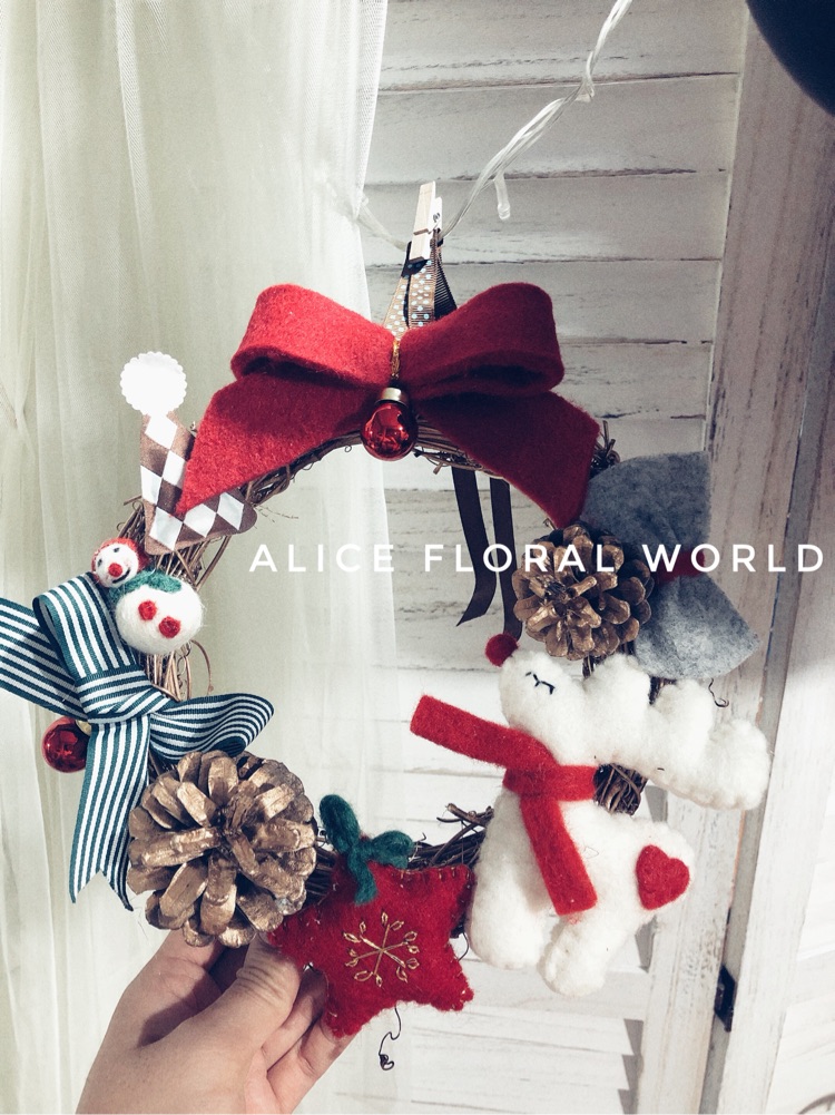 Alice's花界圣诞节礼品诺贝松风干鲜花羊毛毡花环家居挂饰永生花