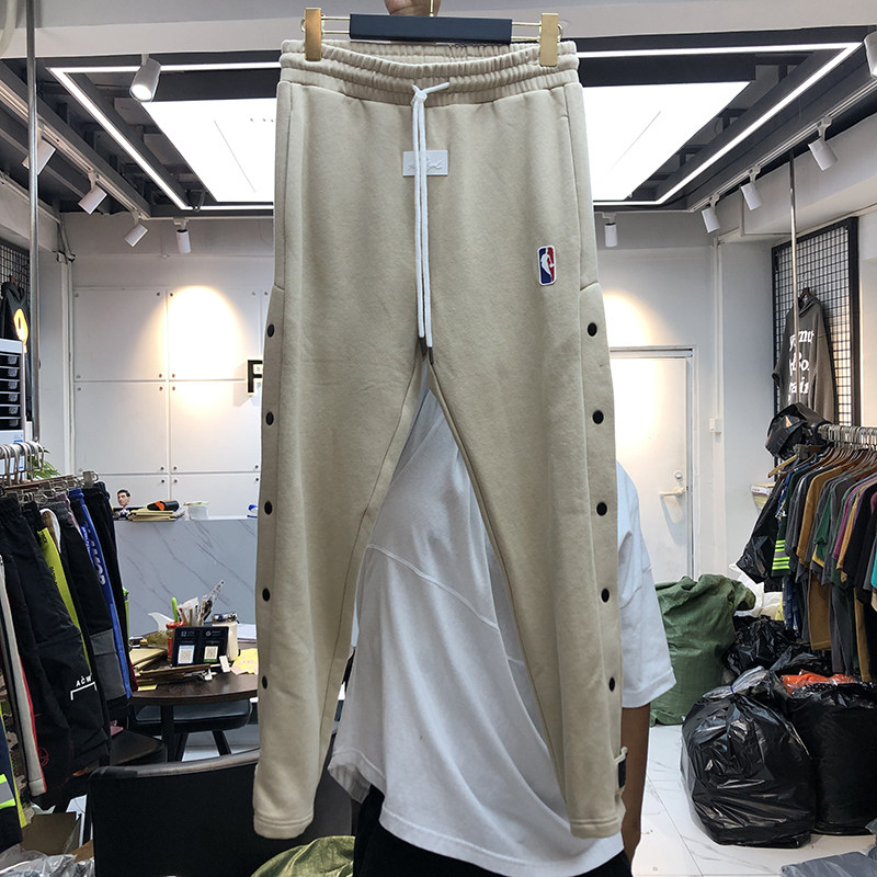 fog_秋冬fog联名排扣魔术贴纽扣加绒长裤男士篮球运动裤nba卫裤休闲裤