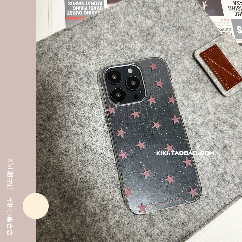 ins细闪满屏星星适用iphone15pro手机壳透明13大孔软壳新款14亮片12/11/XR/XS硅胶仙女bulingbuling保护套