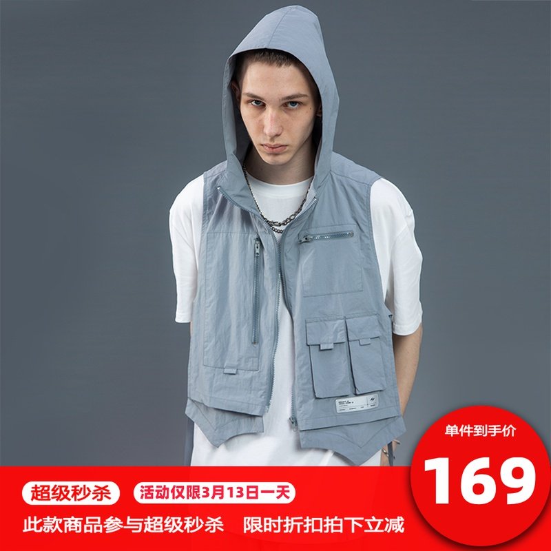 t 2022ss潮牌多功能多口袋工装风机能黑色马甲战术背心男夏季满200减