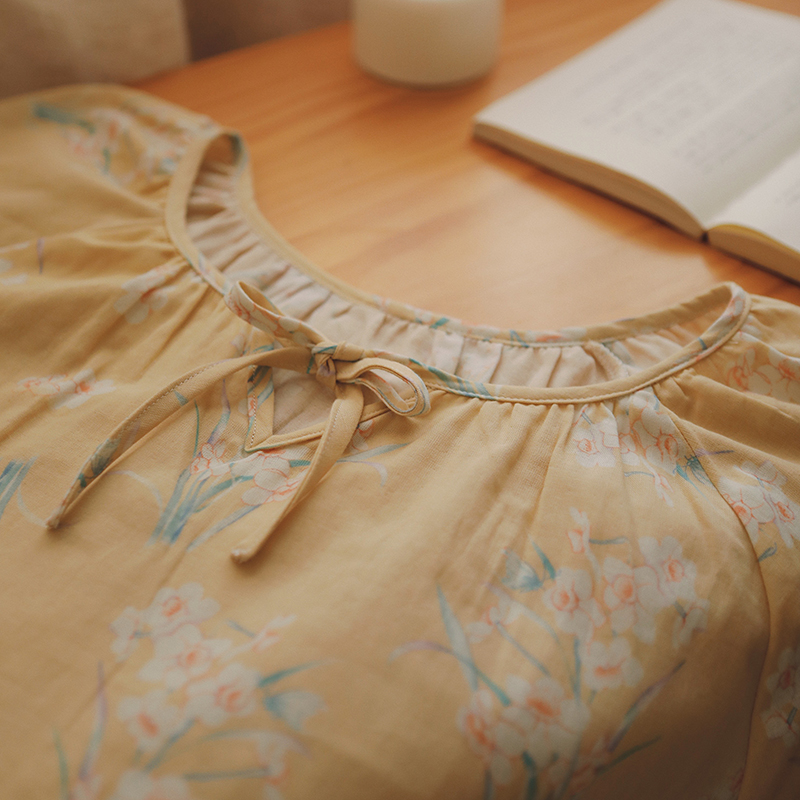 日系新款纯棉睡裙女夏季睡衣七分袖宽