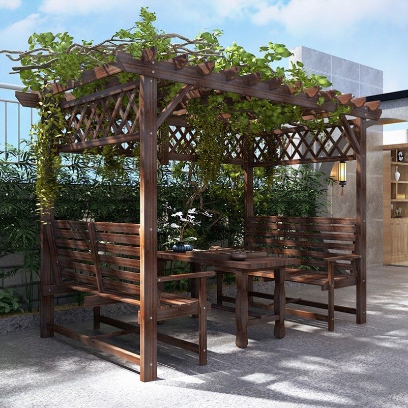 实木花架创意庭院露台台长条凳客厅室外简欧花架