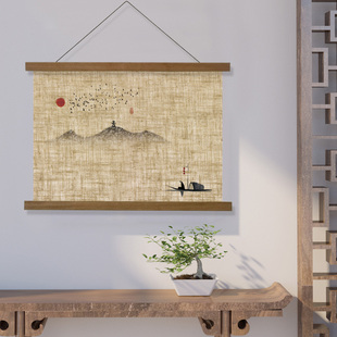中式风布艺挂毯玄关客厅沙发背景墙组合装饰布画卧室床头挂画挂布