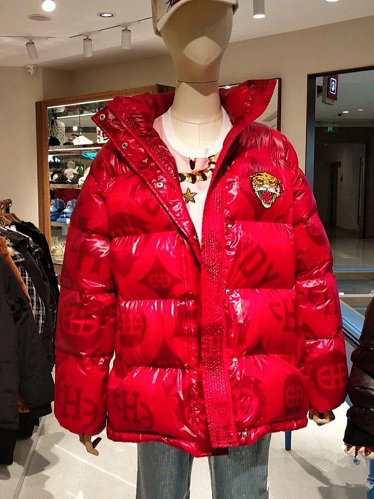 正品代购潮牌ed hardy埃德哈迪男女羽绒服外套老虎头刺绣秋季90