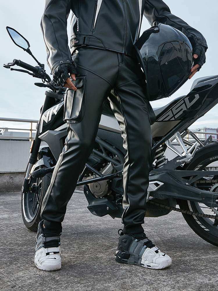 护膝骑行机车服男士皮裤男加绒加厚摩托车裤子防风保暖冬季干活穿