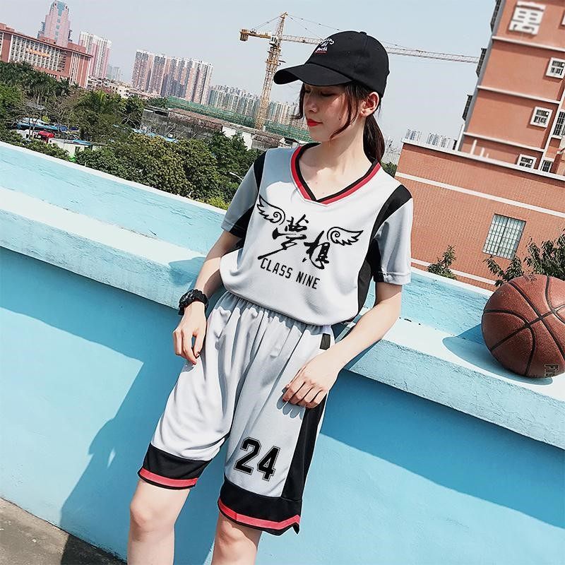 短袖球衣女宽松 外穿 bf风韩版运动套装女生学生篮球服定制球服