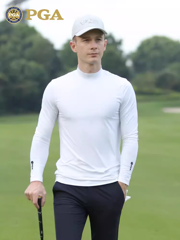 美国PGA高尔夫服装男士冰丝打底衫 夏季长袖防晒衣冰凉弹力速干料