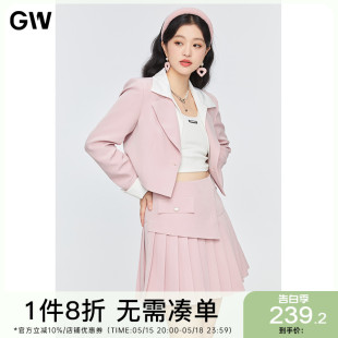 GW大码时尚甜美短款气质西装2022春季新款胖mm炸街穿搭ins外套女