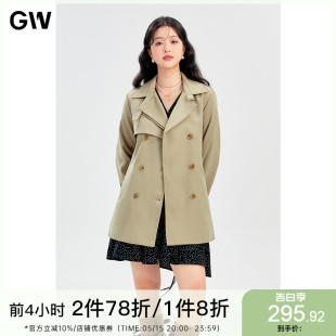 GW大码女装英伦风气质大翻领短款风衣外套2024春季新款微胖mm上衣