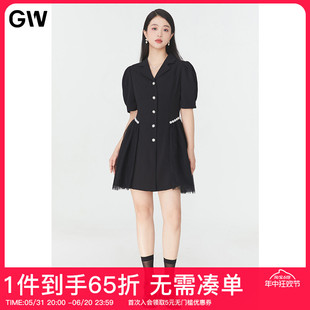 GW大码女装法式西装网纱连衣裙2024夏季新款微胖mm时尚显瘦裙子女