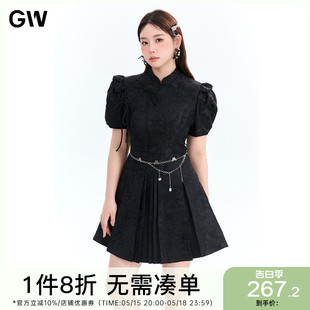 GW大码女装泡泡袖新中式国风高级感显瘦连衣裙2024夏季新款微胖mm