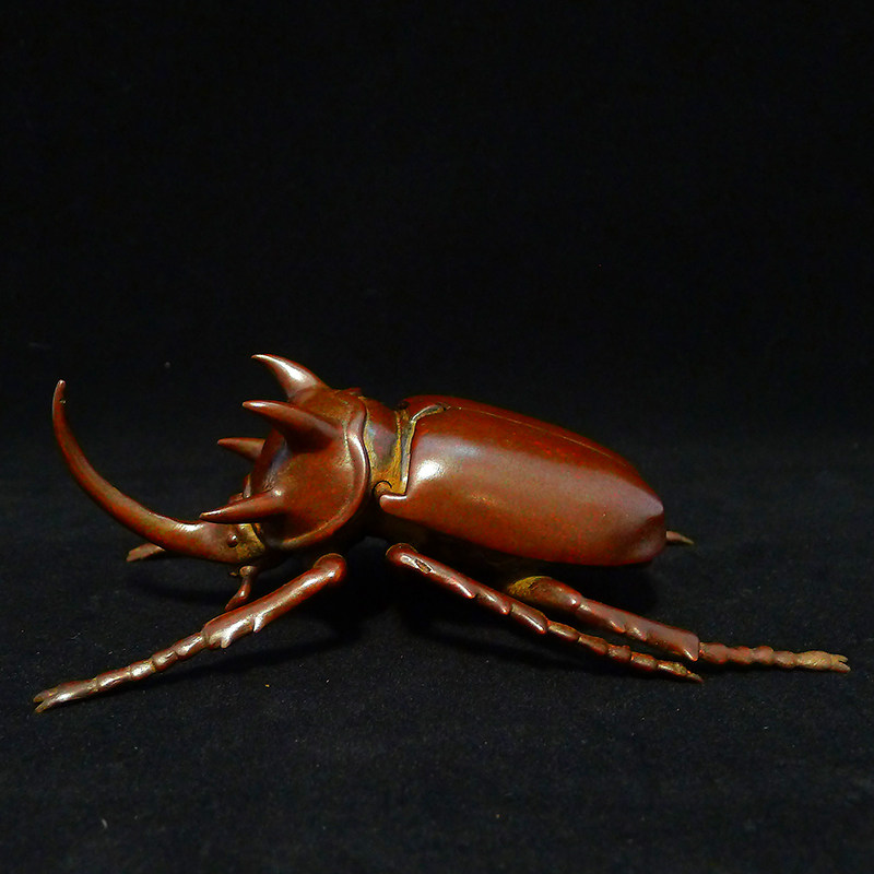 手工纯铜紫铜独角仙香粉盒香粉罐 茶道铜虫茶宠 香炉