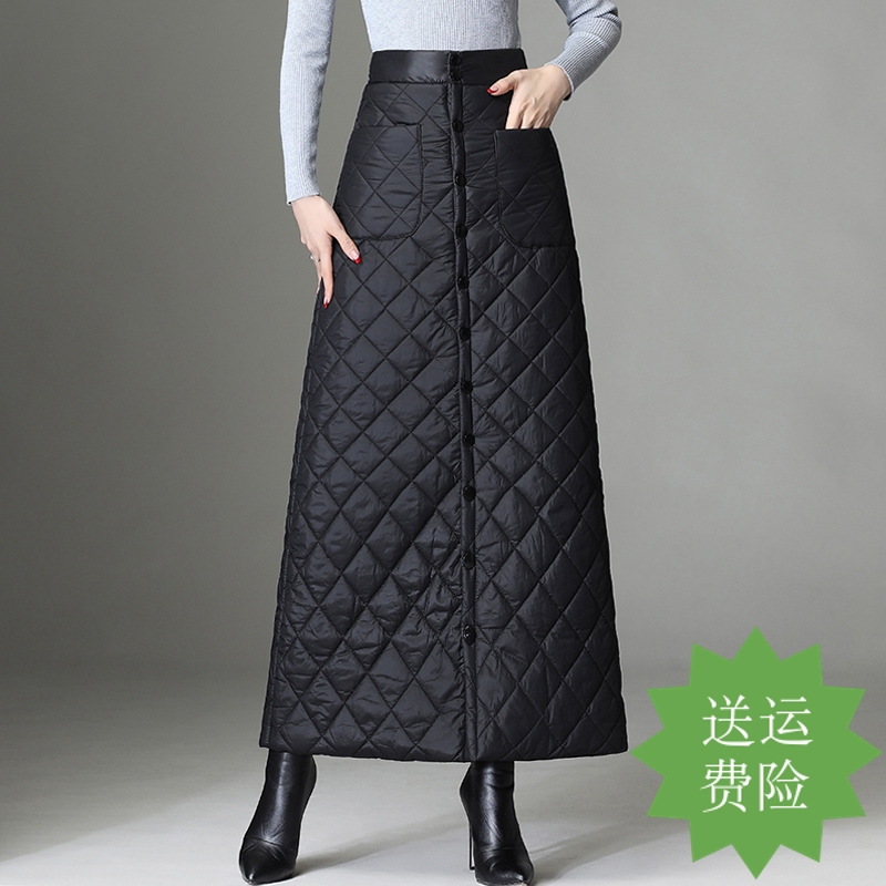 冬裙半身裙新款加厚长款妈妈羽绒棉裙子冬季大码挡风包臀长裙外穿