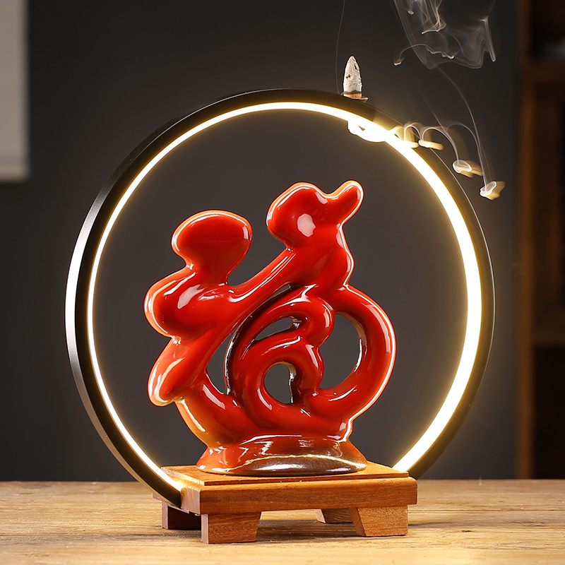陶瓷福字装饰品摆件中国红工艺品福气临门创意客厅玄关电视柜摆设