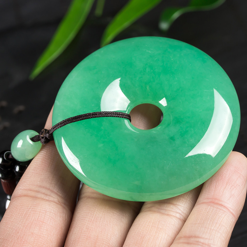 【即拍即得】天然翡翠冰糯种果绿大肥平安扣85.59g含绳高端好货