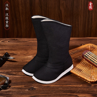 新款儿童男童汉服鞋子皂靴老北京布鞋绣花鞋中国风表演出古装长筒